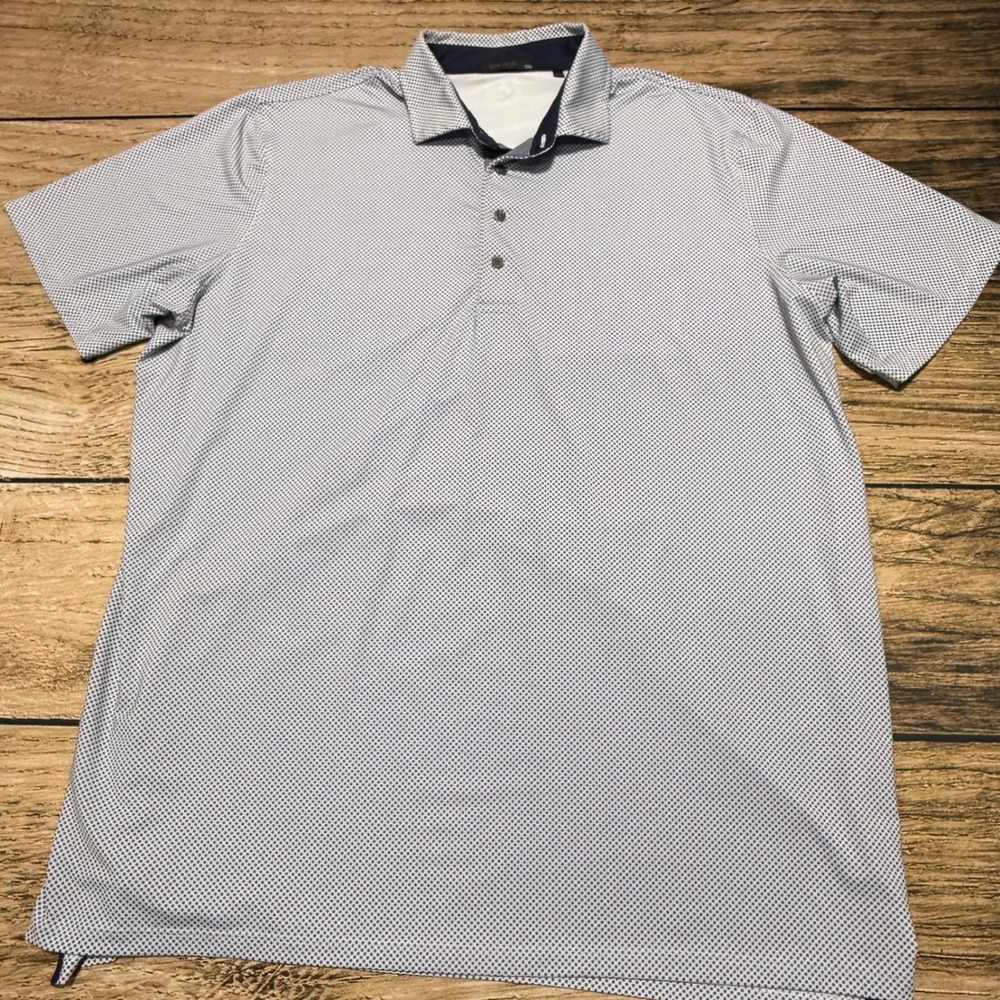 Greyson Polo Shirt Men XXL Blue White Micro Geometric Wolf Golf Performance